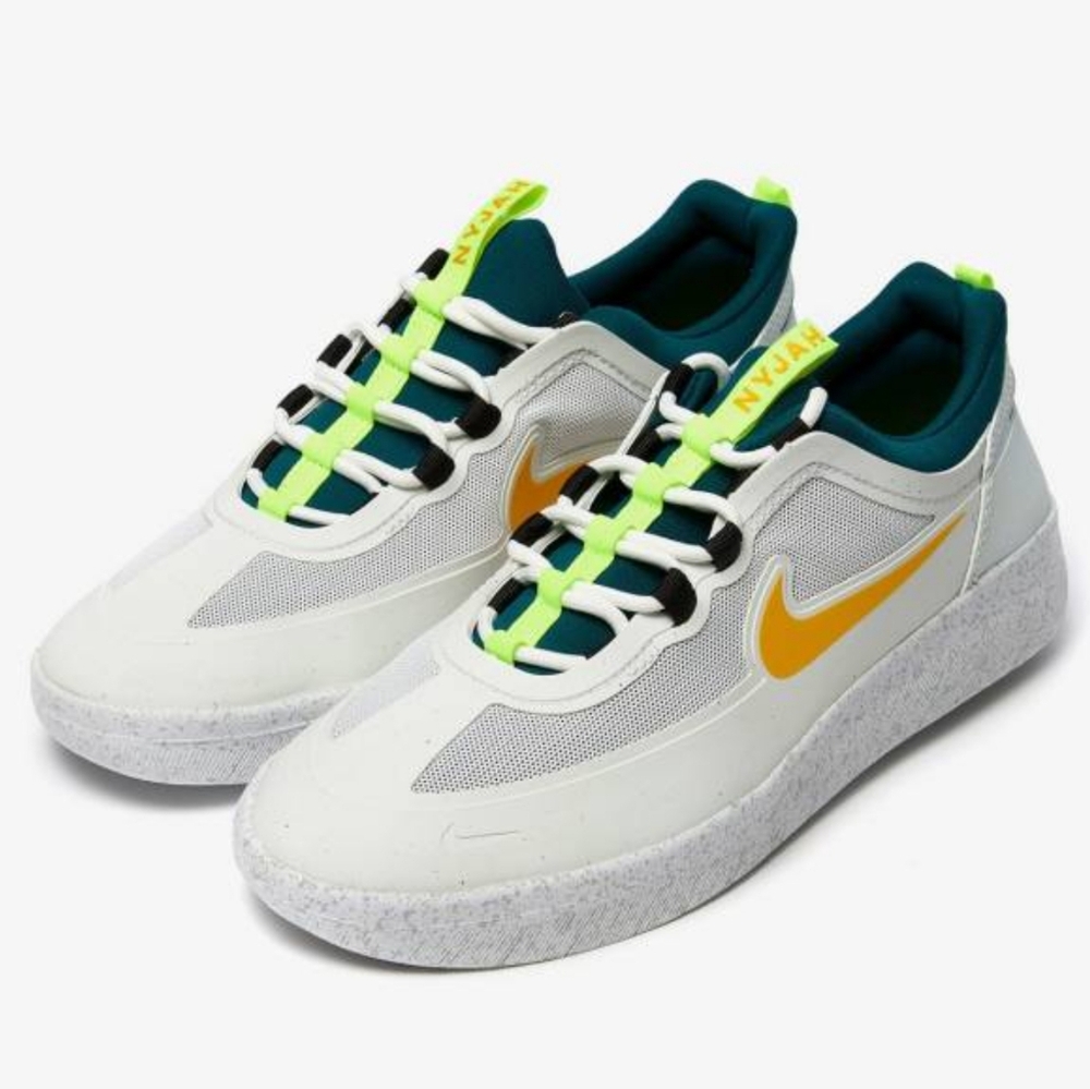 Nike sb nyjah free 2 skateboard shoes summit white university gold green sneaker
